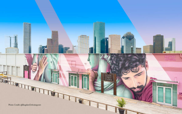 silver street studios in Houston, texas outside mural