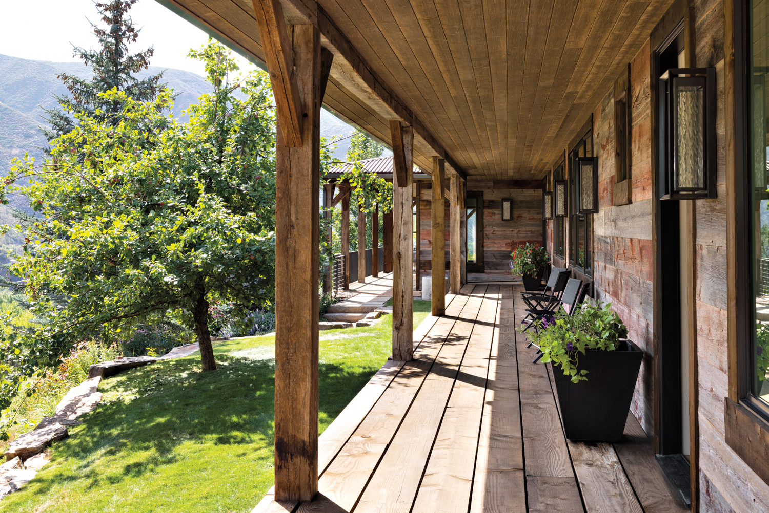 exterior wooden covered deck of...