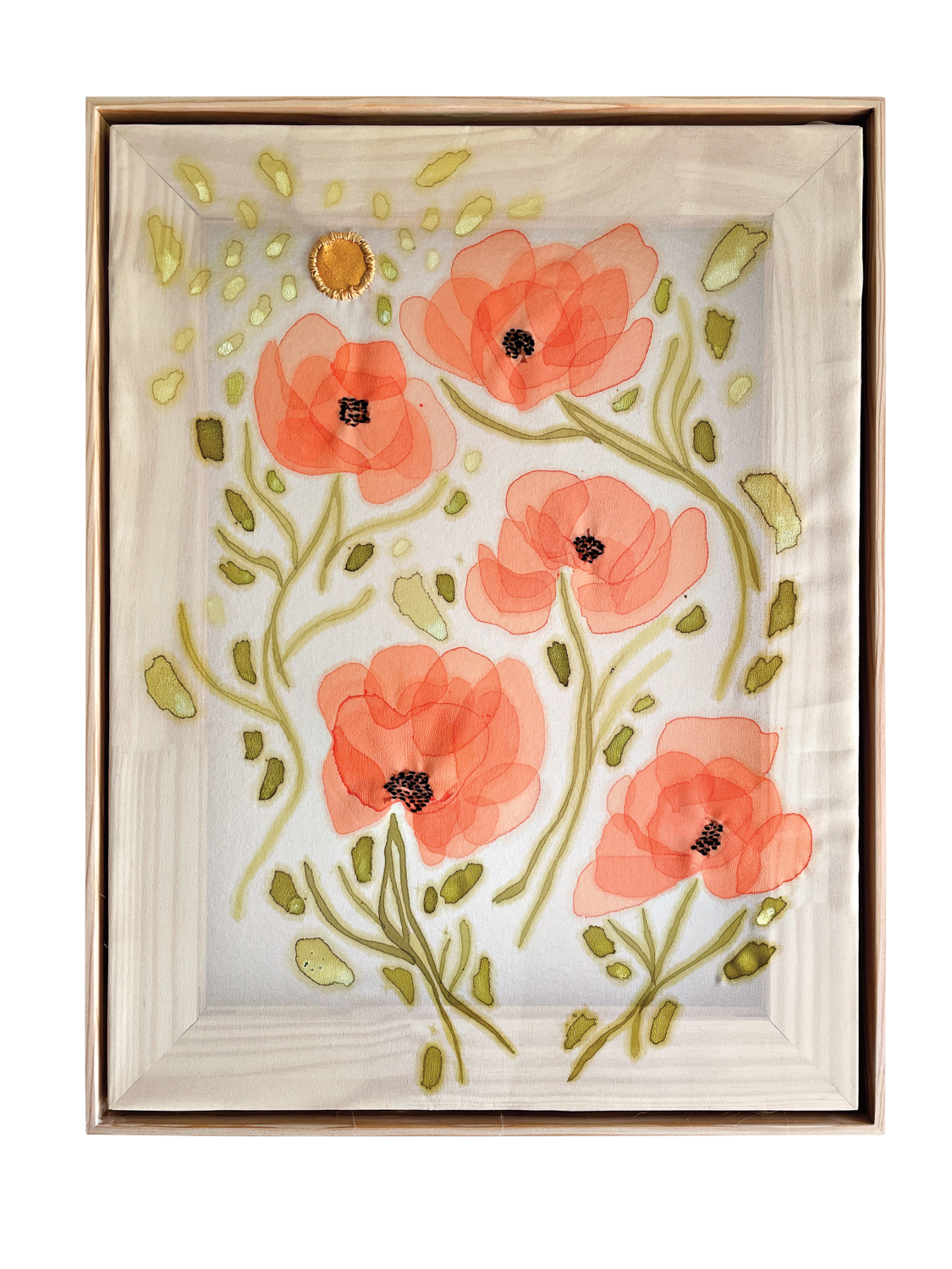 An artwork on silk by Courtney Griffin depicting flowers