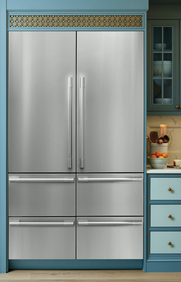 sleek silver fridge