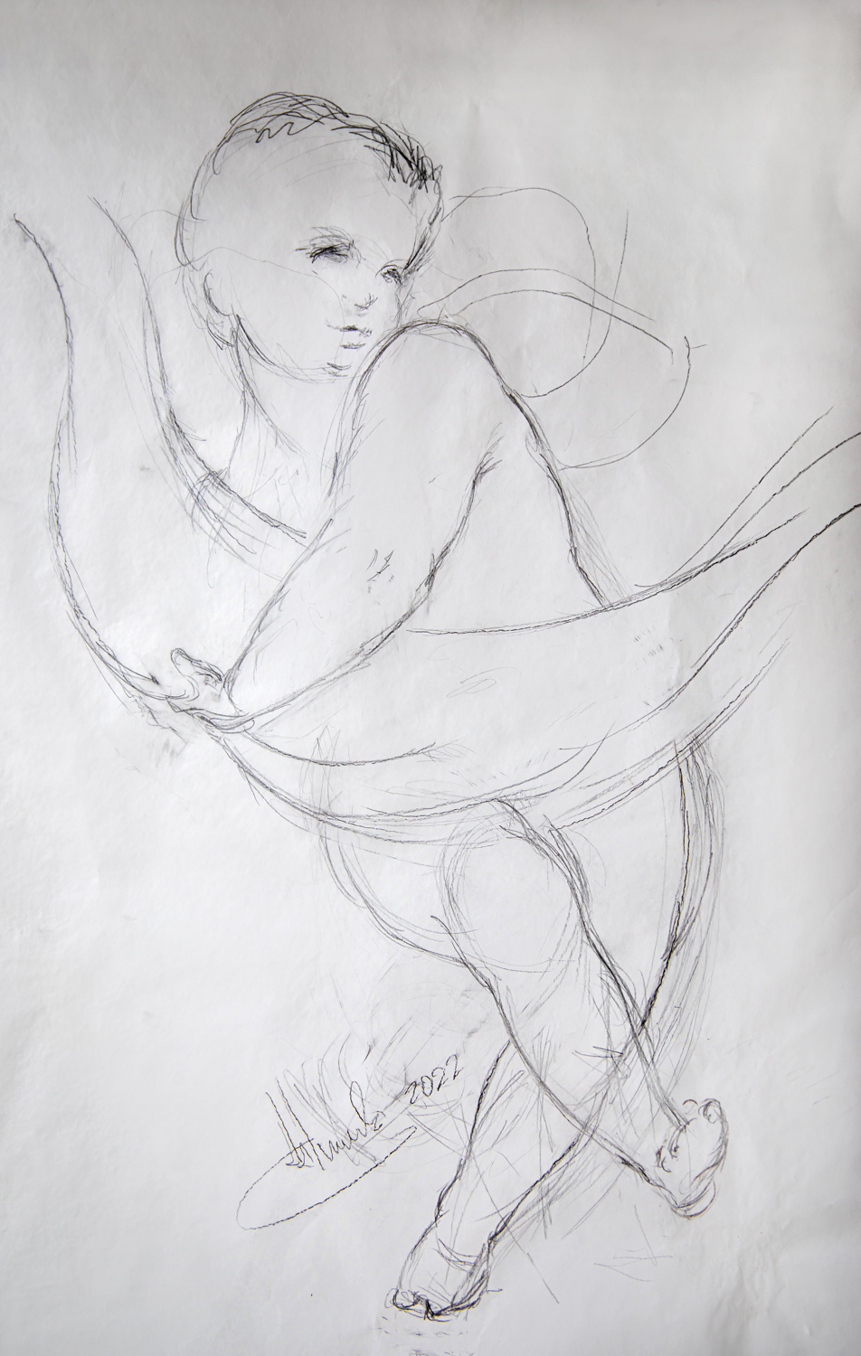 a sketch by kim delaney of an angel
