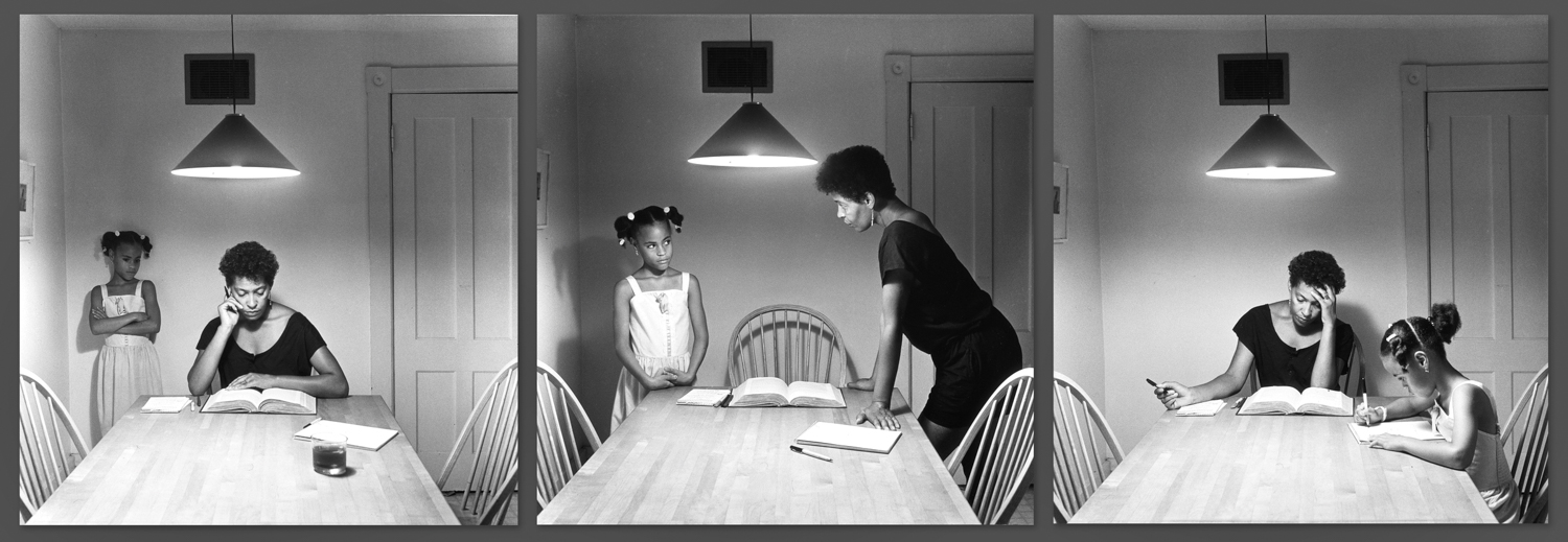 photograph of mother and daughter over a table at Portland Art Museum