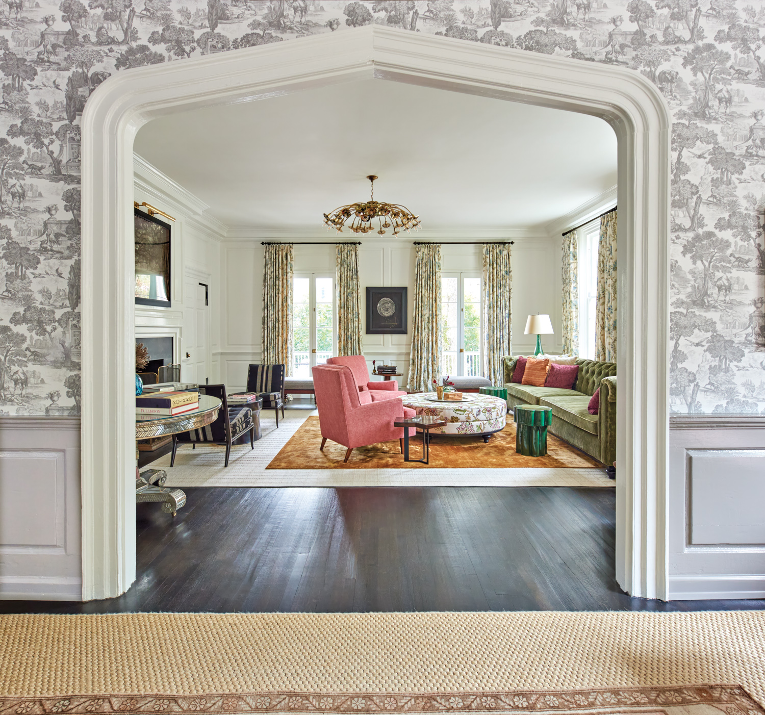 Living room with historical millwork...