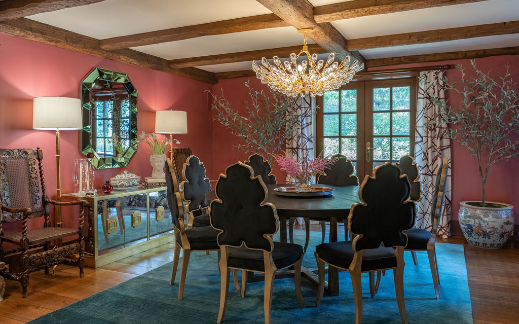 dining room with jewel tones and a stunning dining table