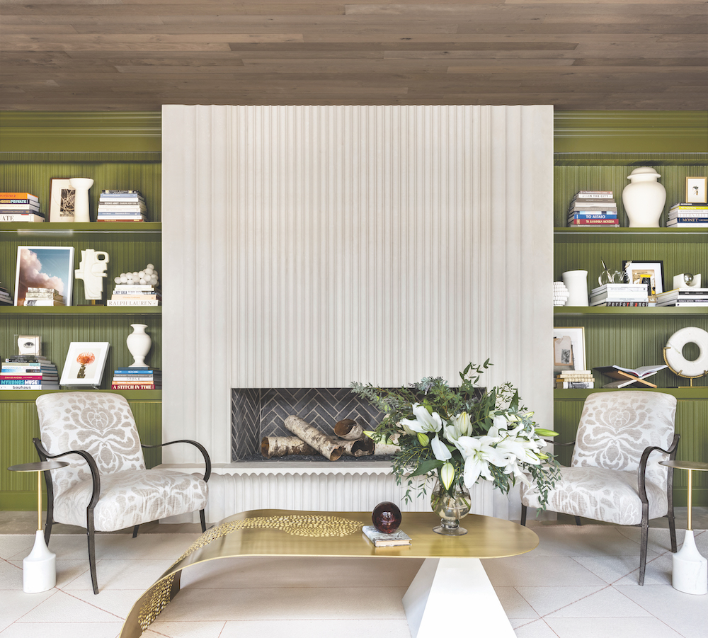 Silhouette contemporary modern fireplace mantel by Francois and Co. available in metal or stone materials—the perfect complement to contemporary or modern interiors or a dynamic focal point for a more transitional style interior.