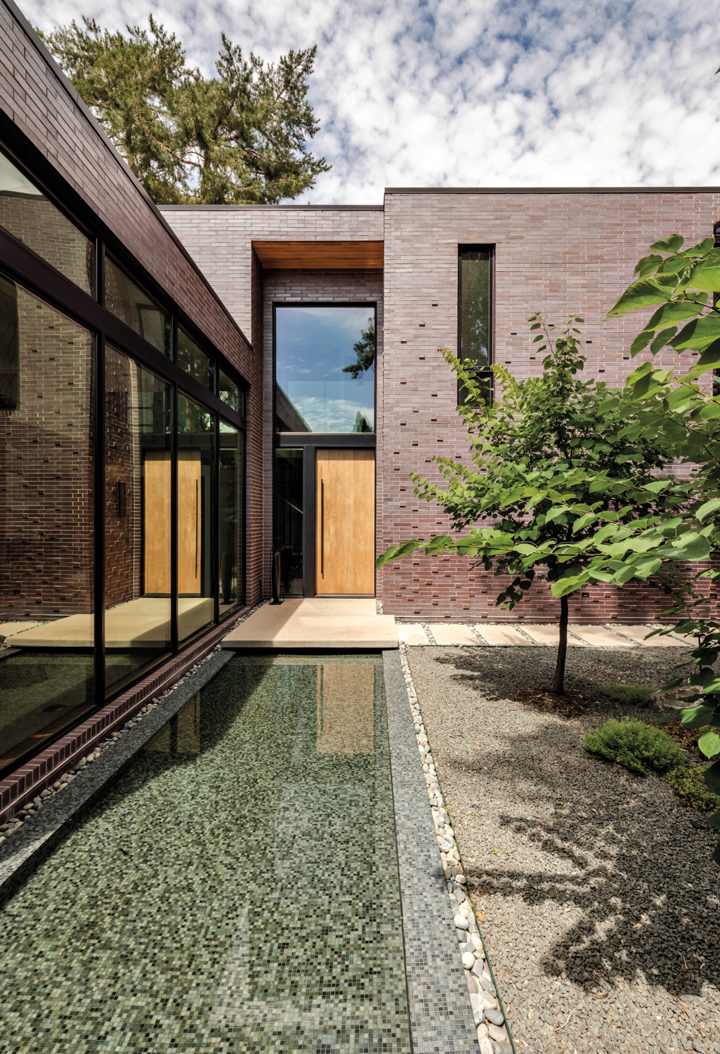 courtyard with red brick facade,...