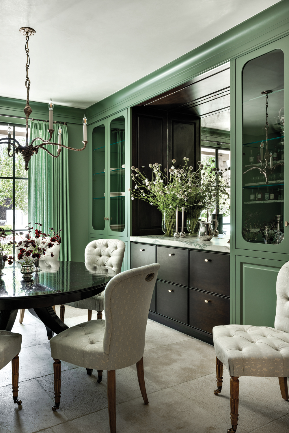 dining room with painted green...