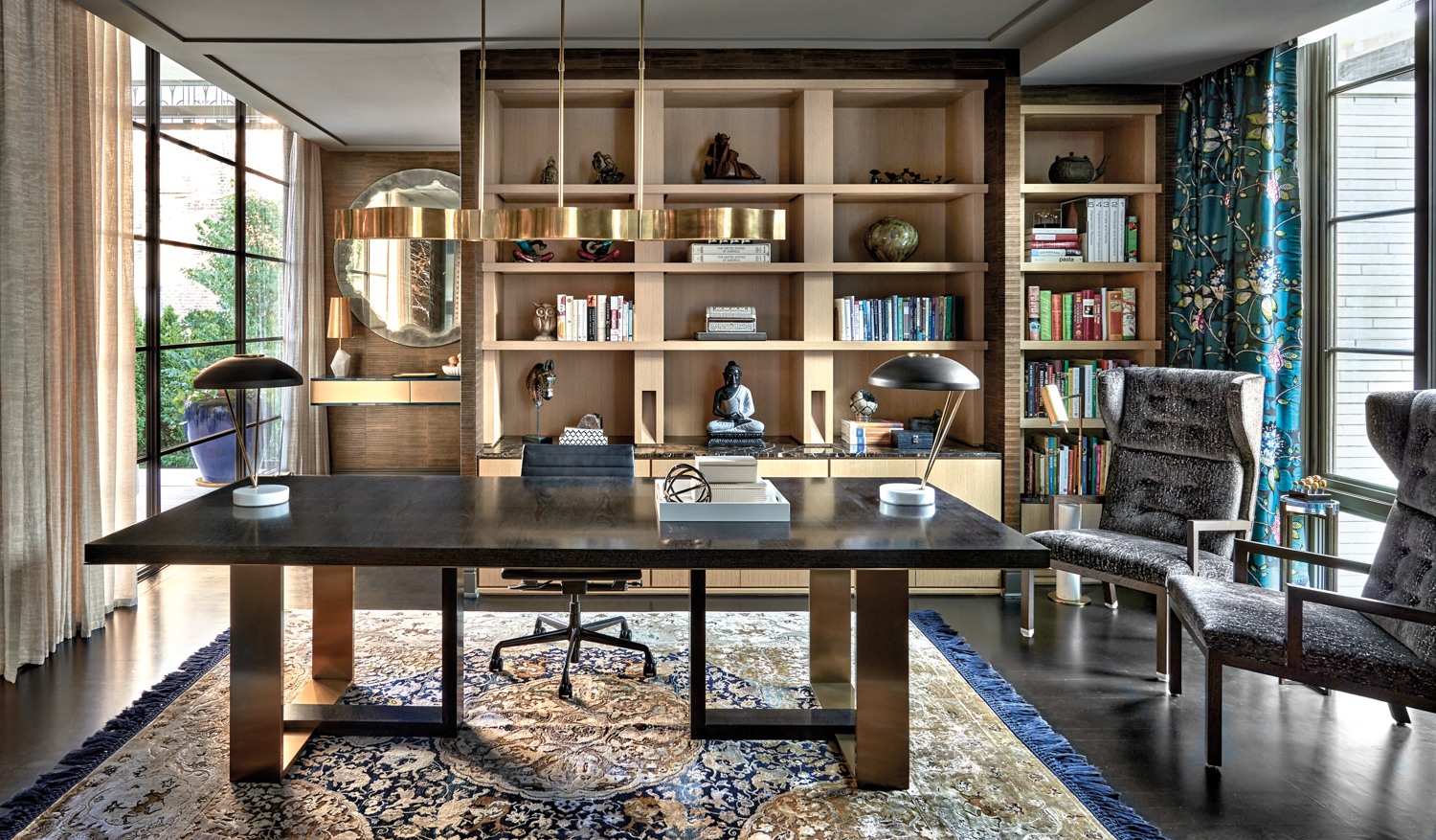 home office with large desk,...
