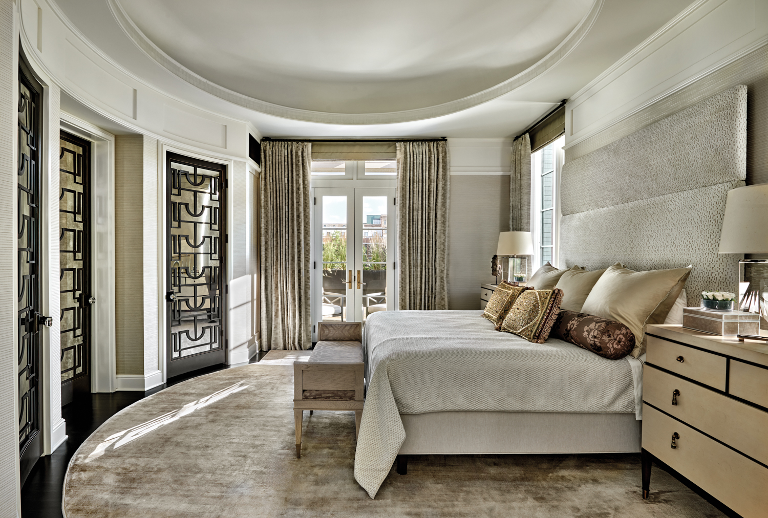 Art Deco-inspired bedroom in neutral...