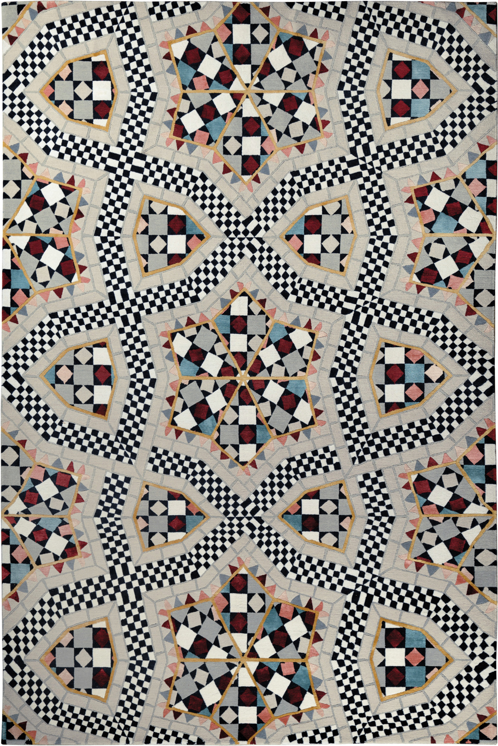 multicolored rug pattern in the shape of a flower 