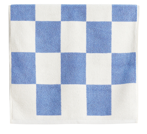 checkered blue and white bath mat