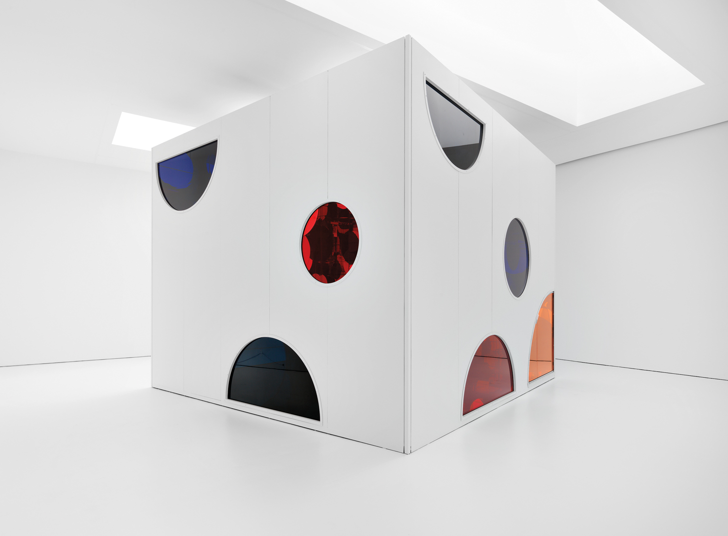 white cube with different colored windows