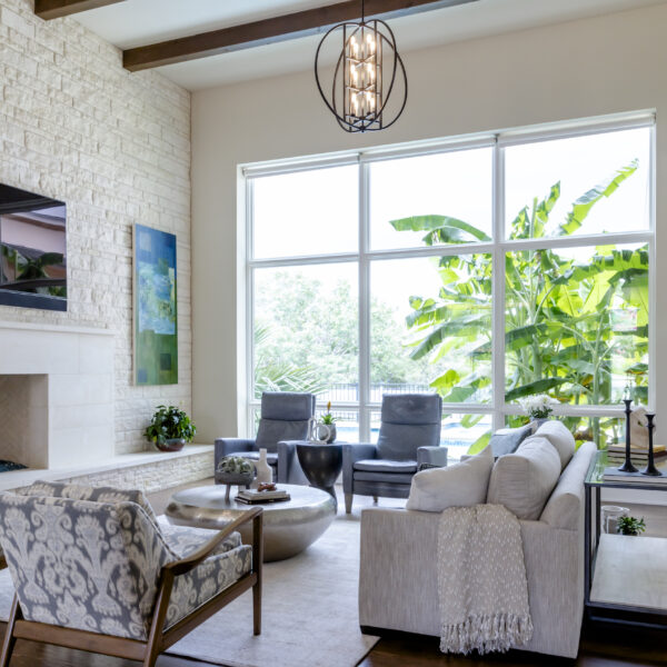 Austin interior designer living room in new construction home