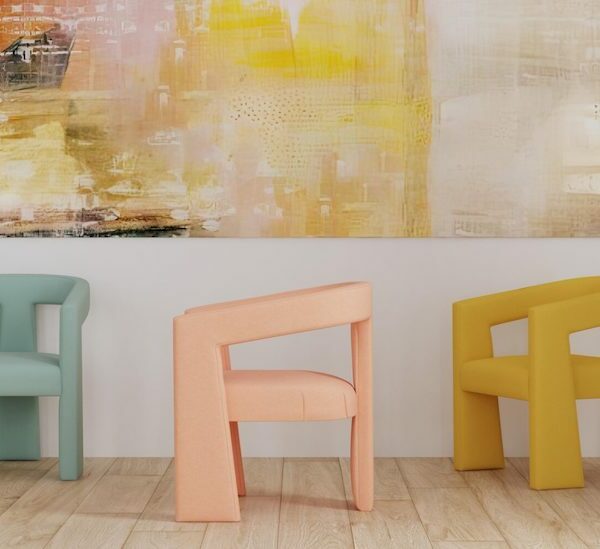 thee modern chairs with contemporary painting in pastel colors
