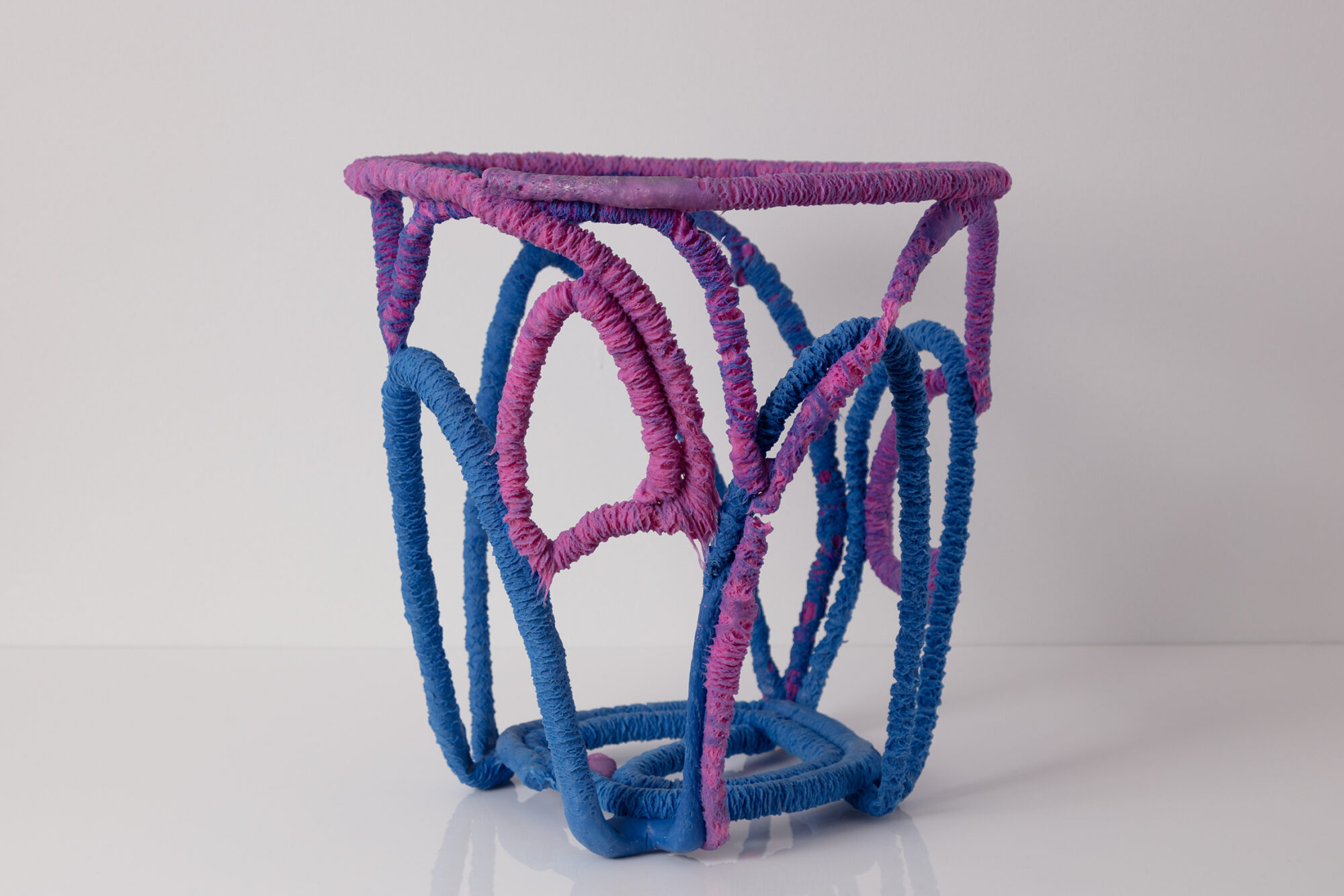 purple and blue wired basket by Norman Teague at Design Miami 2023