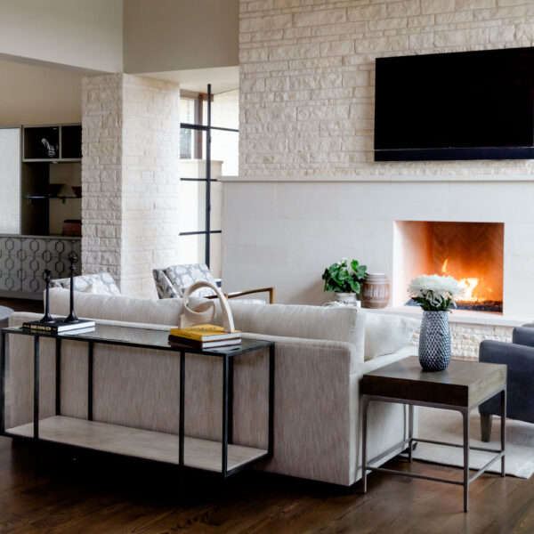 Austin interior designer, living room with fireplace