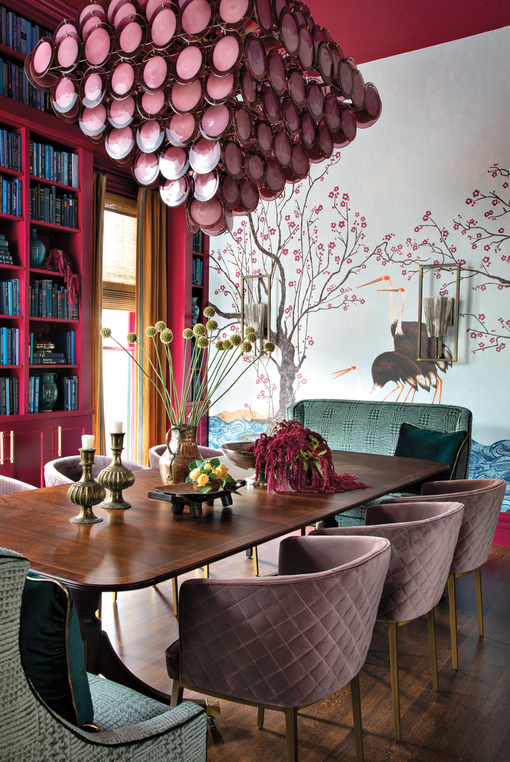 Dining room with vintage pink...
