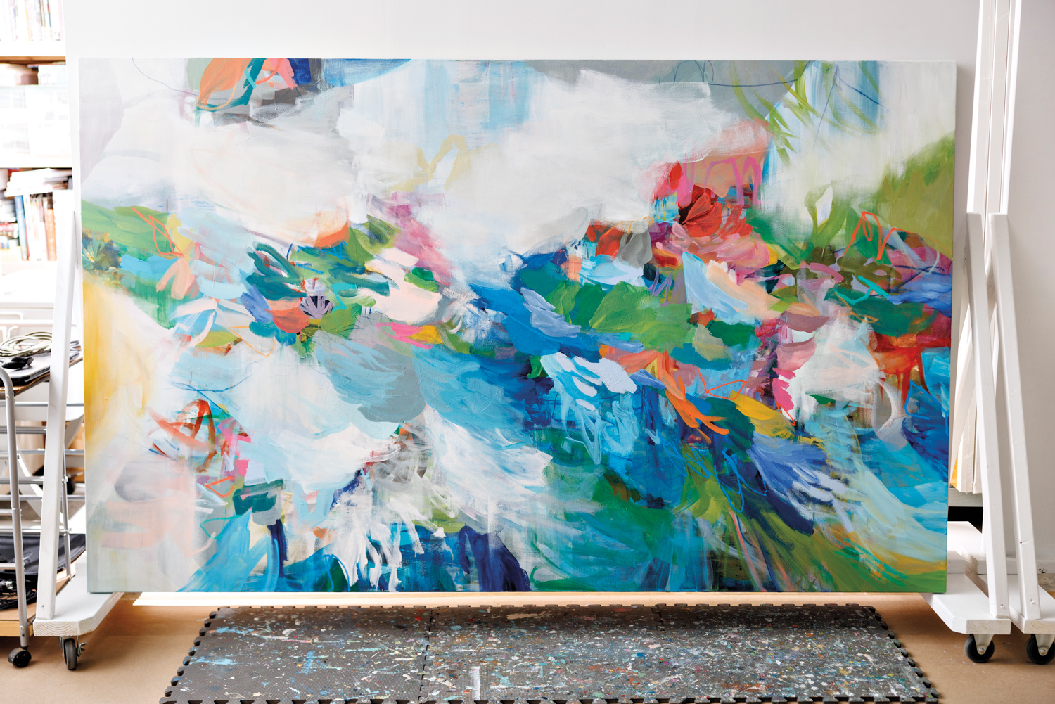 large-scale painting by Cat Tesla in her studio