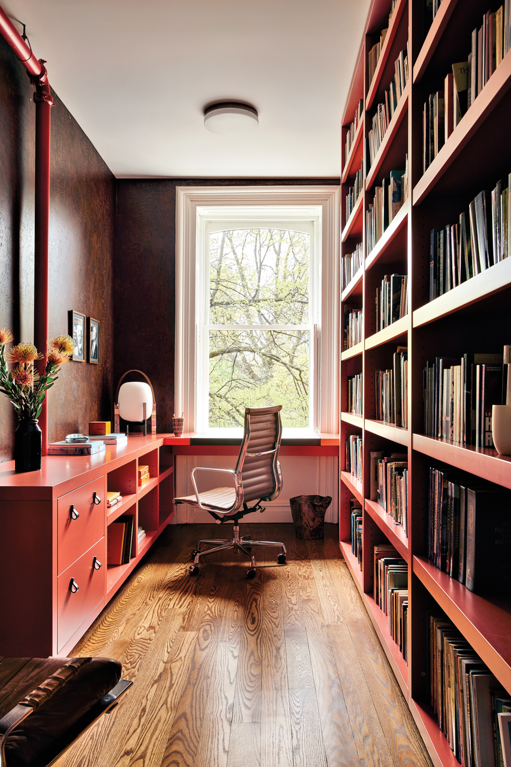 a home office painted in...
