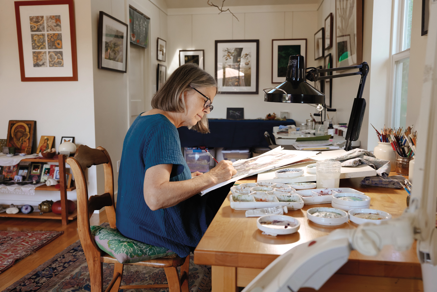Artist Lucy Martin in her studio
