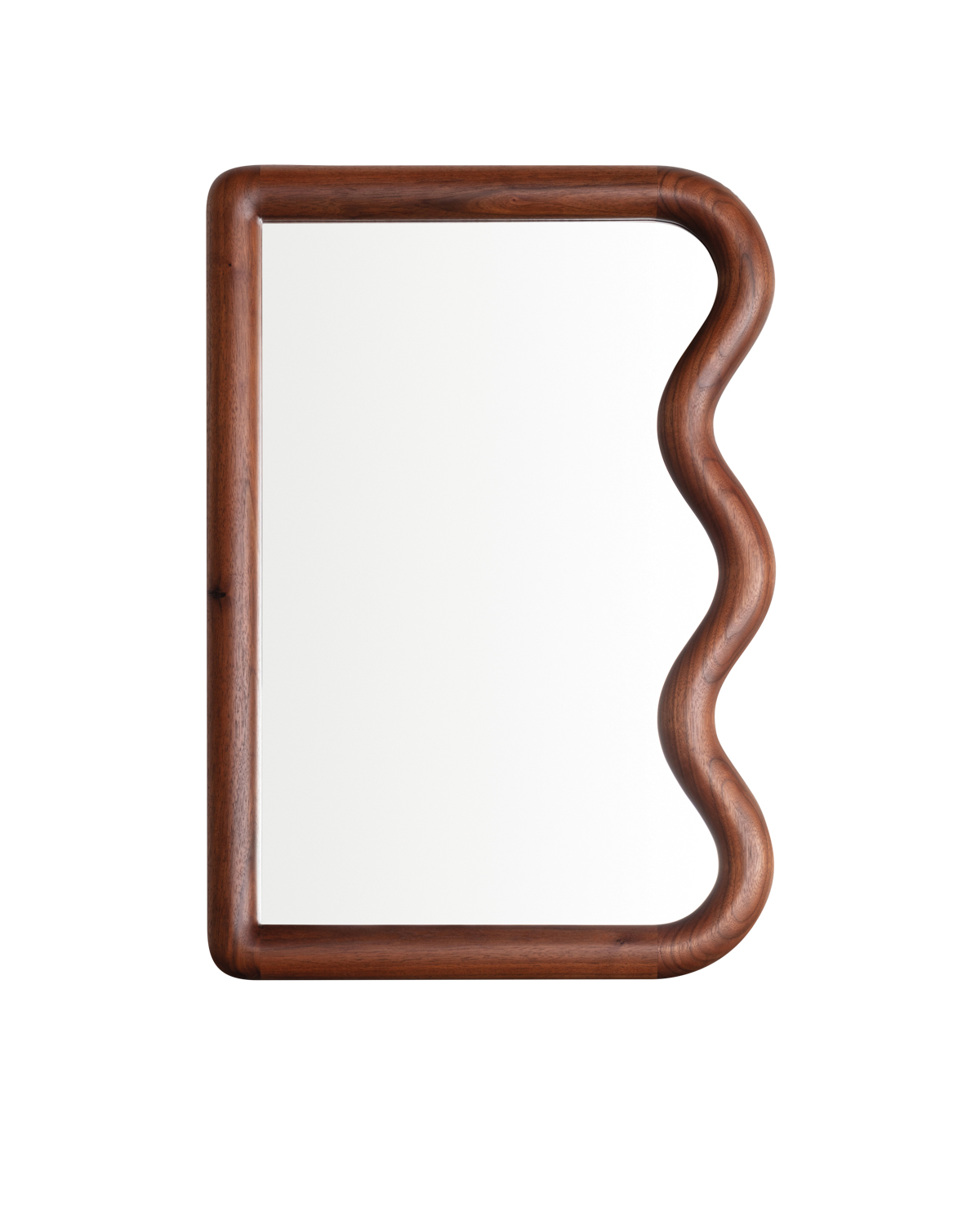 mirror with wood edges and one wavy side