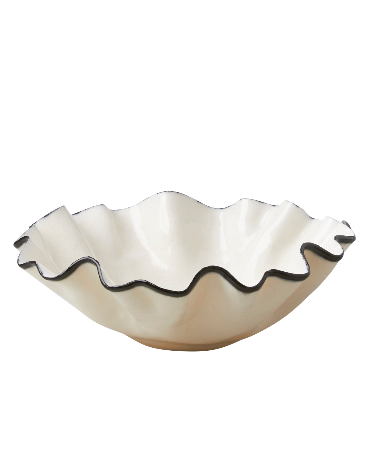 cream-colored bowl with black wavy edges