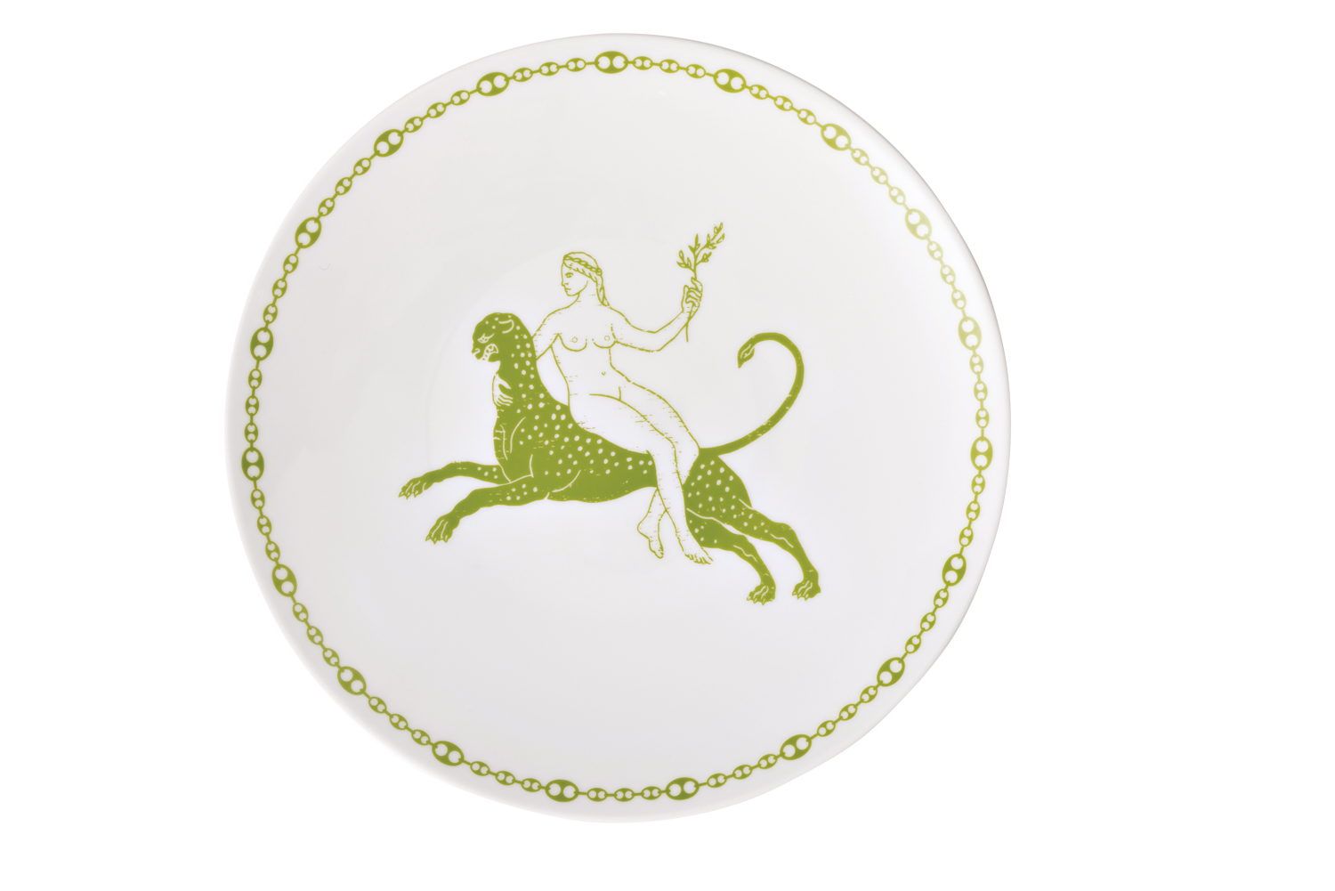 A dinner plate with a goddess motif.