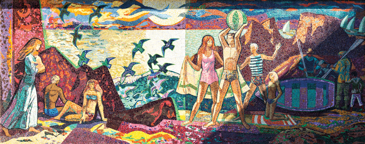 Millard Sheets’ 40-foot-long 1969 mosaic, "Pleasures Along the Beach."