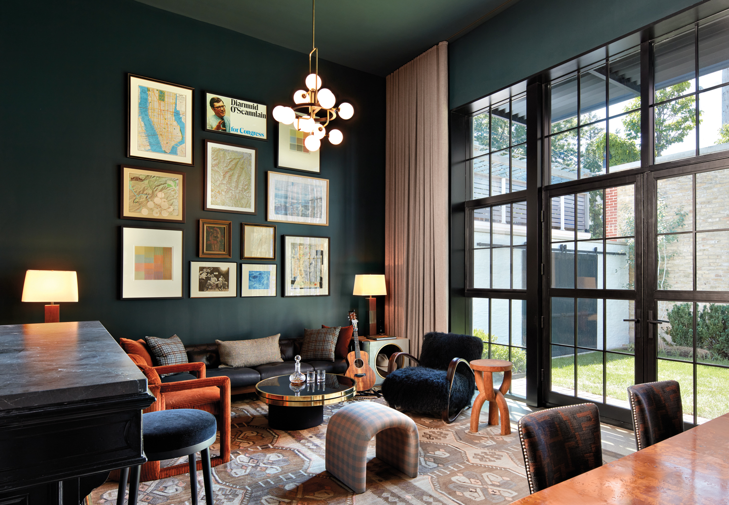 dark green living area with...