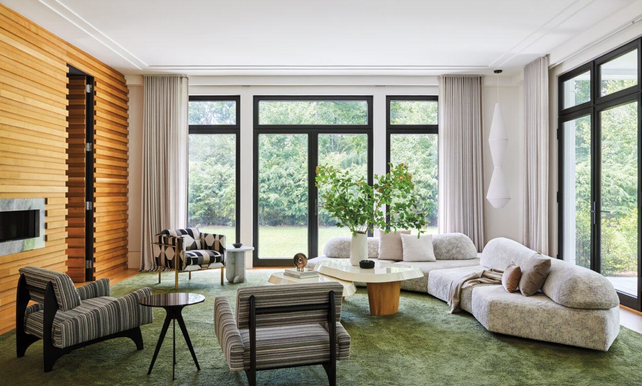 70s-inspired green living room