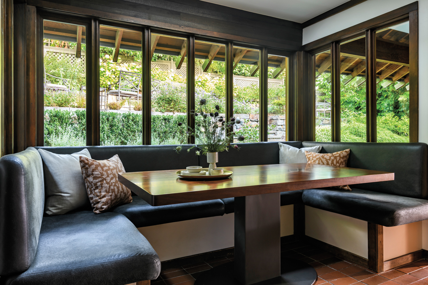 banquette seating beside a window
