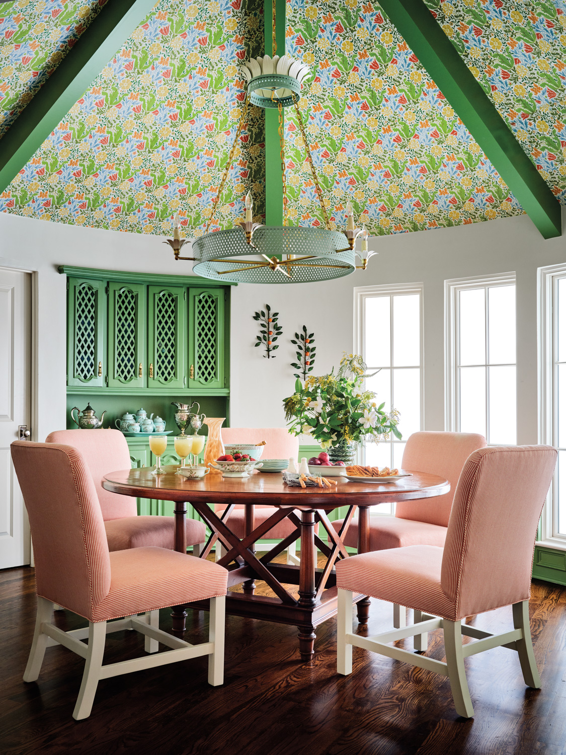 Breakfast room with green floral...