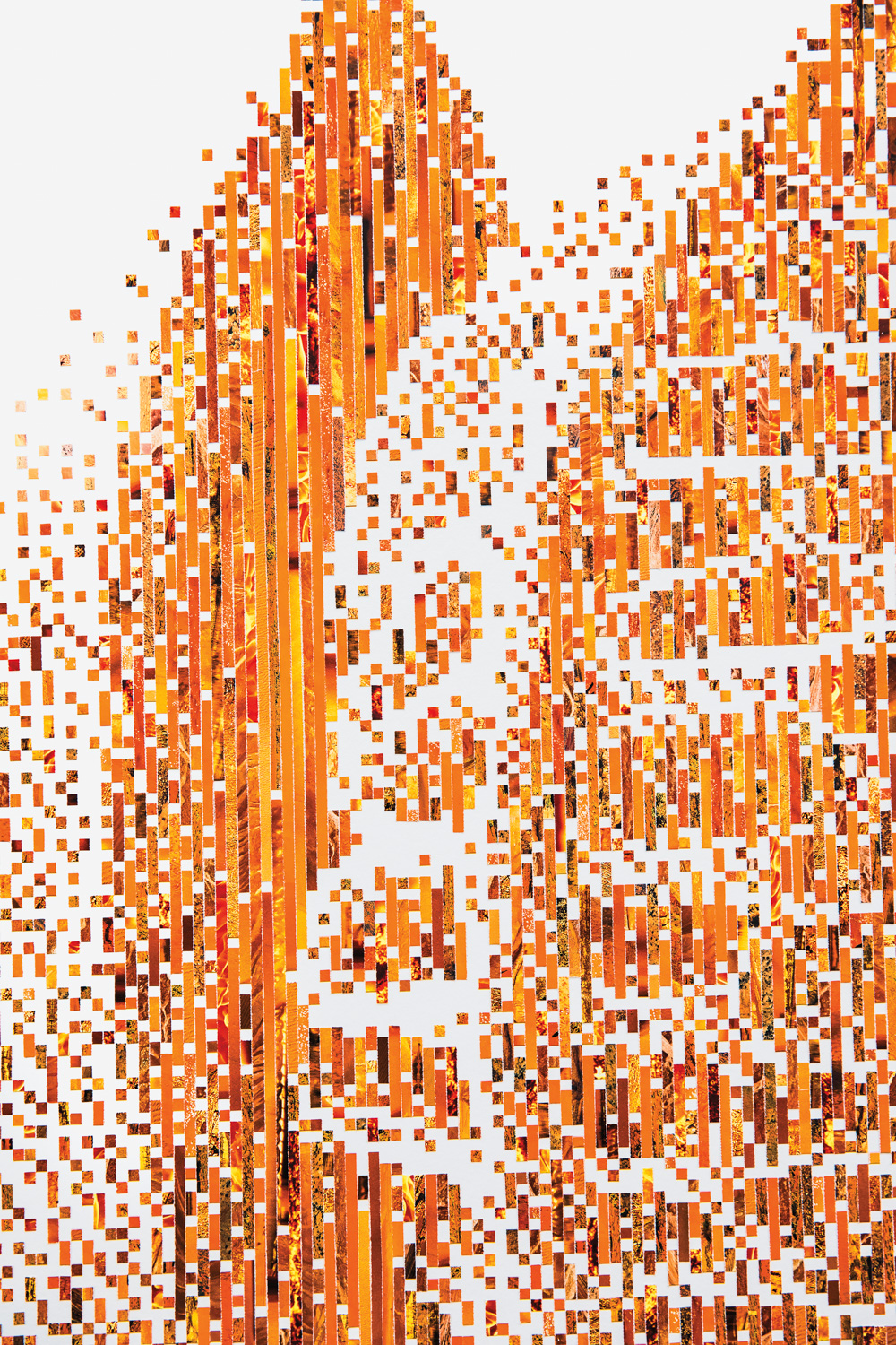 art made of orange and white pixels
