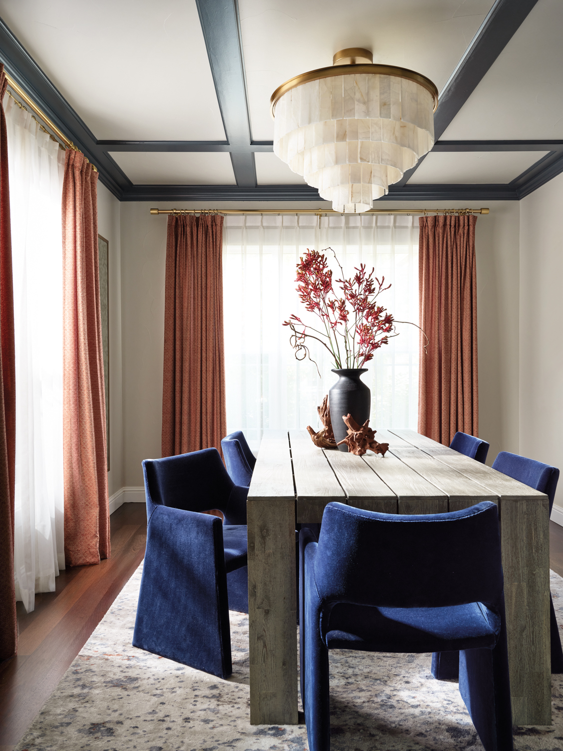 dining room with royal blue...