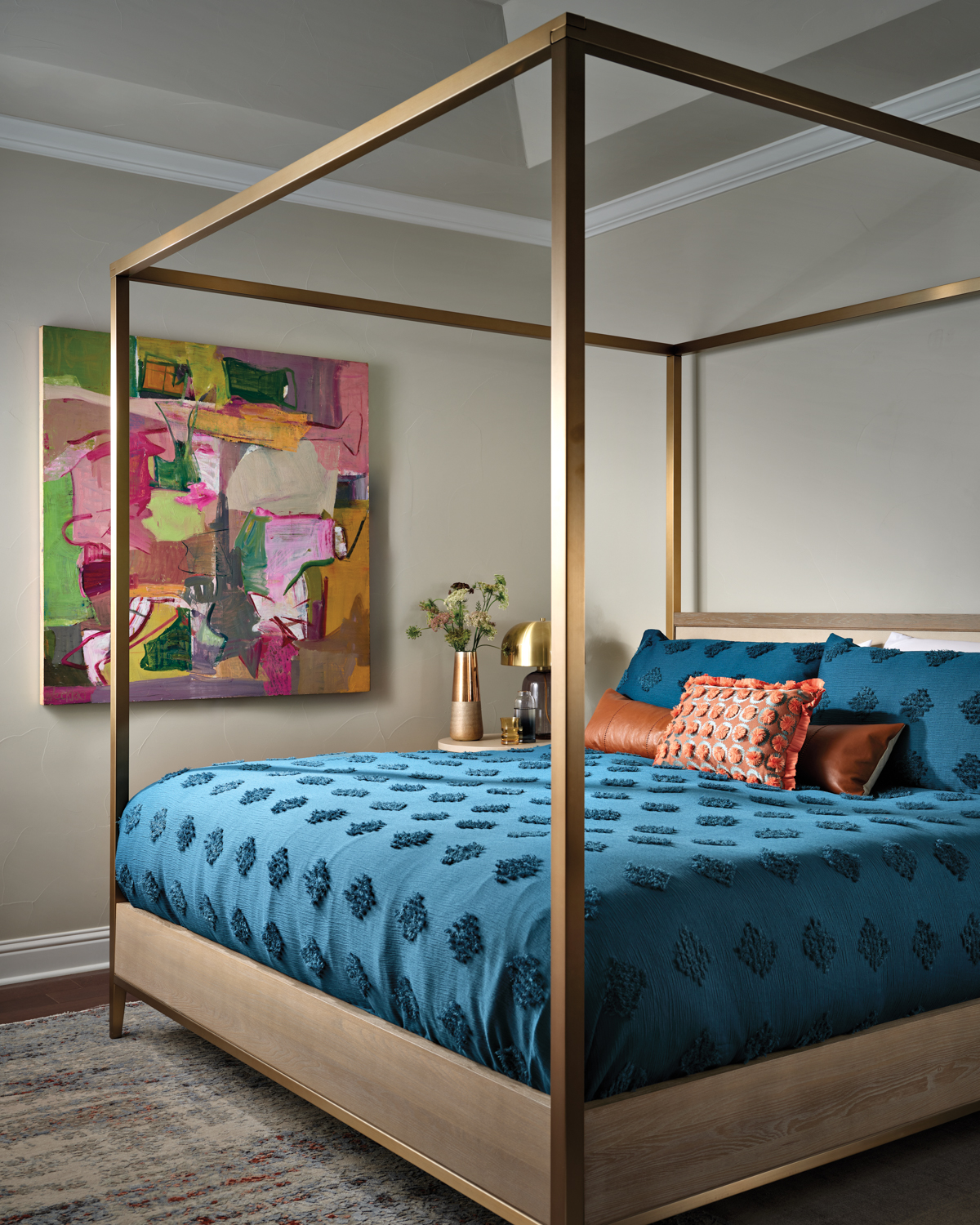 bedroom with modern-style canopy bed...
