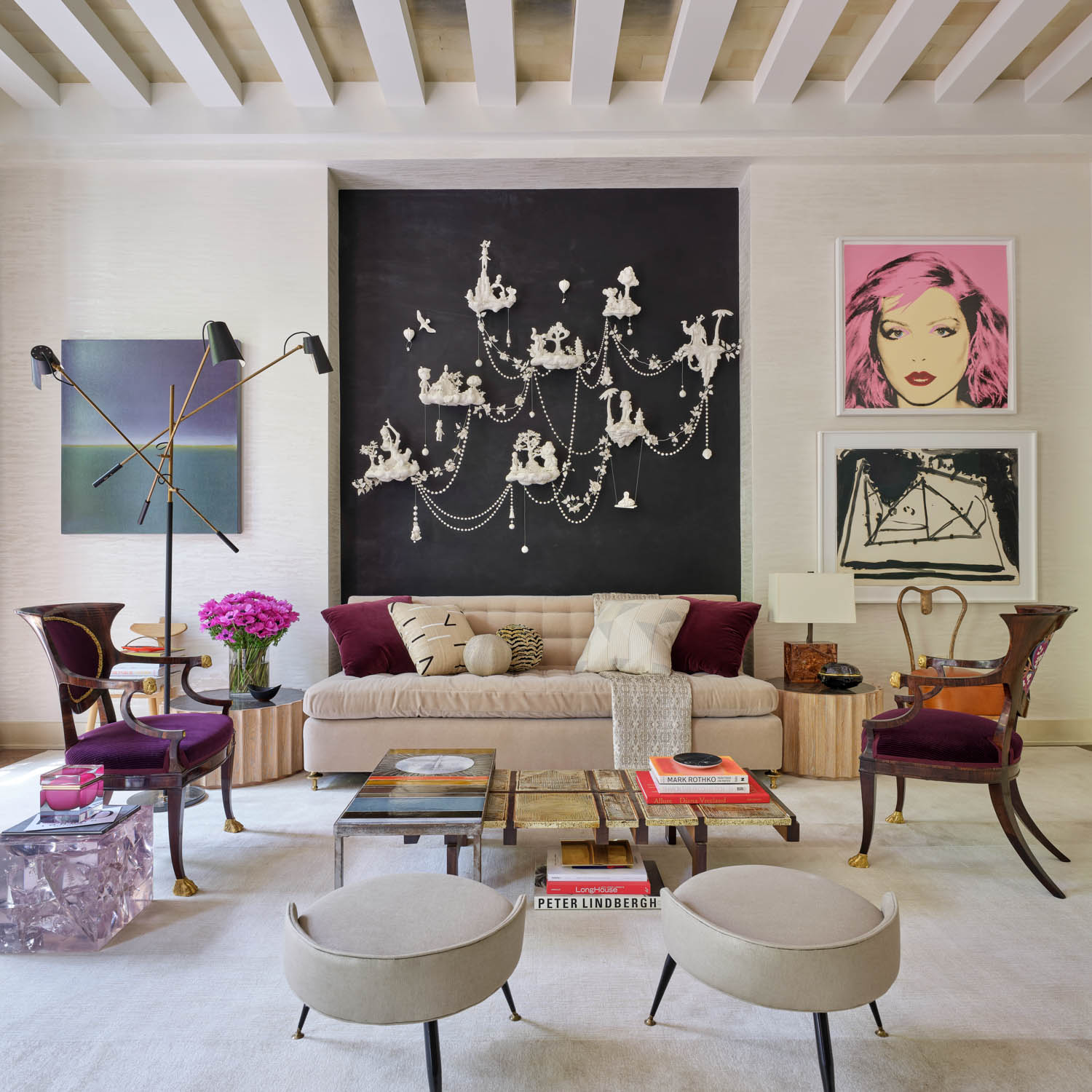 modern living room with Memphis-style artwork