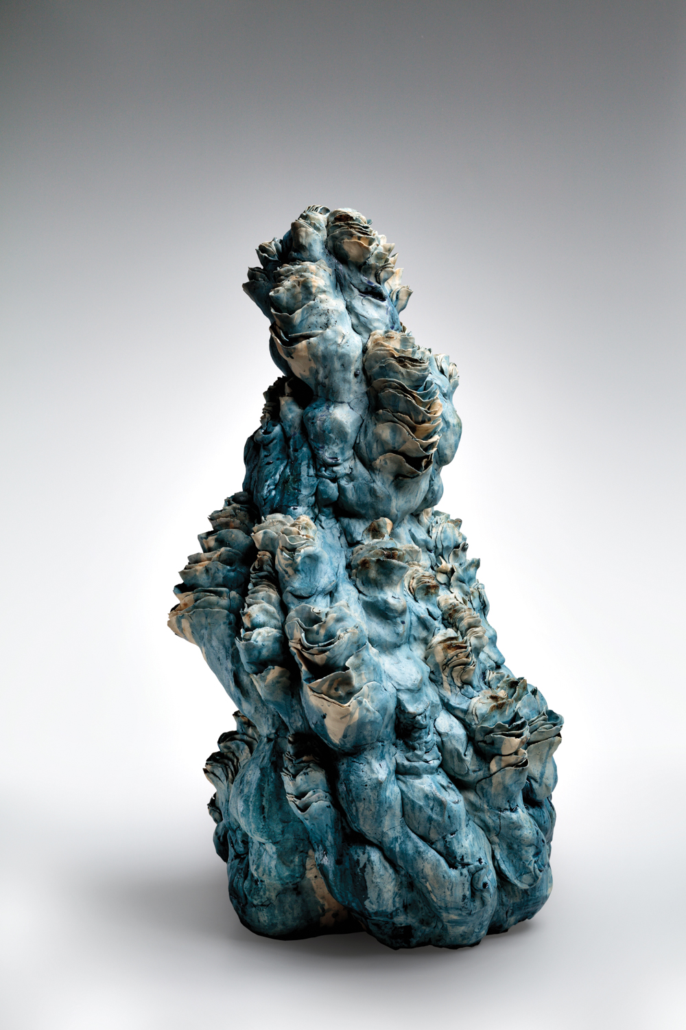 blue and grey ceramic sculpture by a Japanese artist