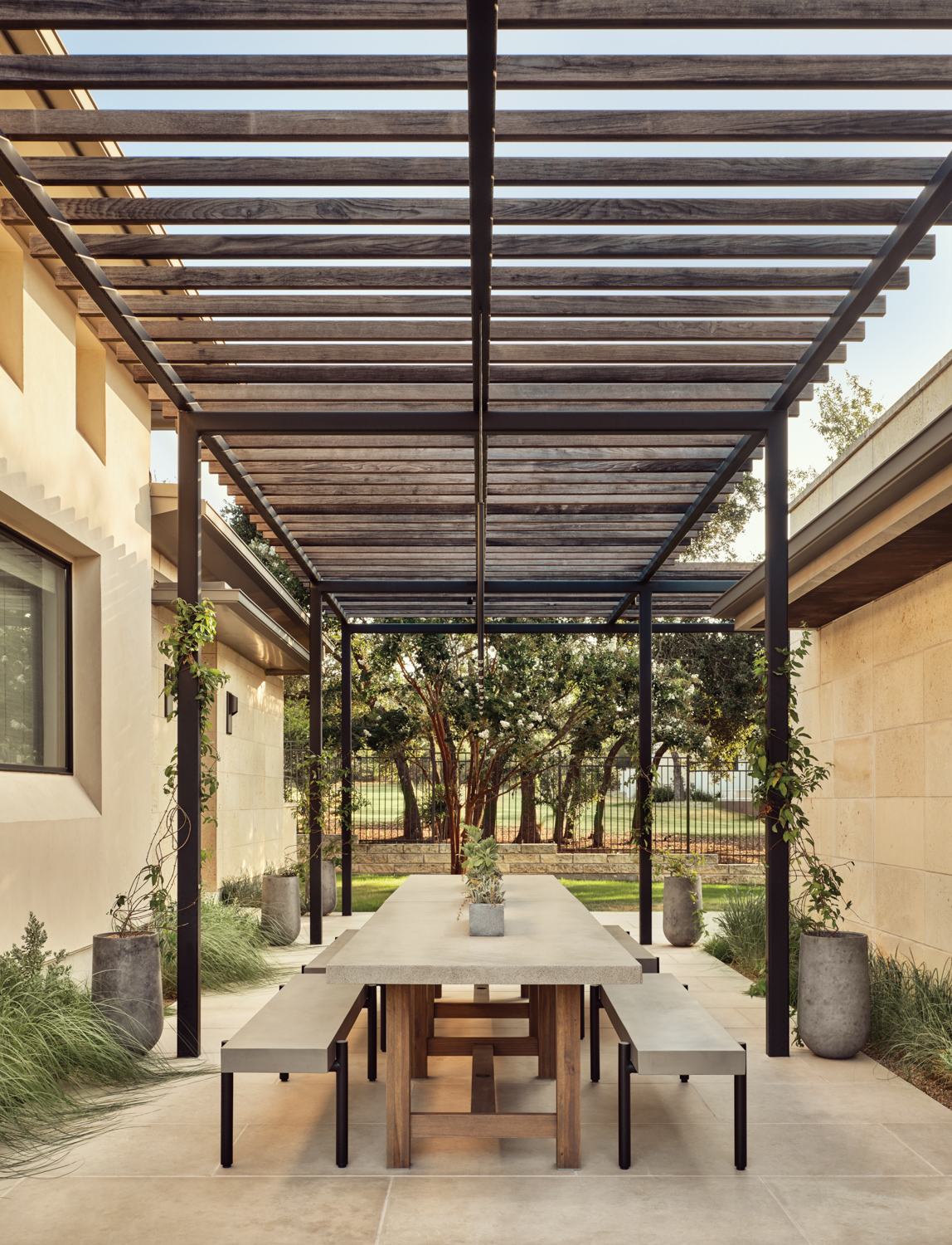 outdoor dining area with steel...
