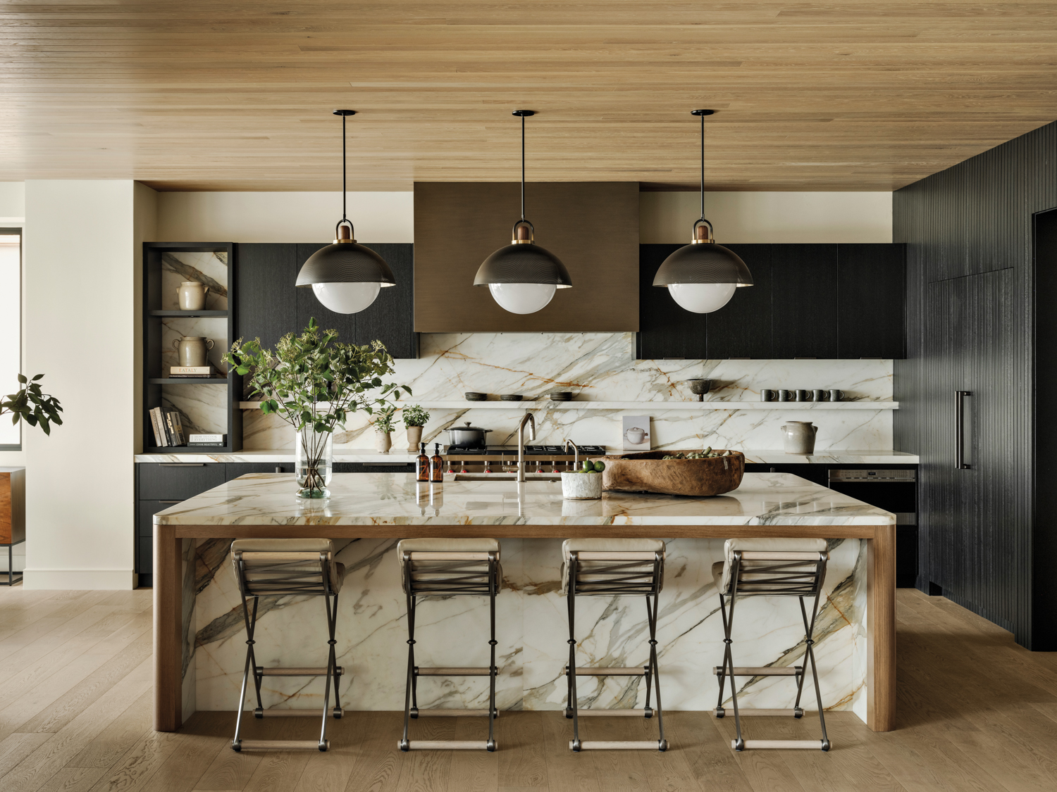 kitchen with wood ceilings, black...