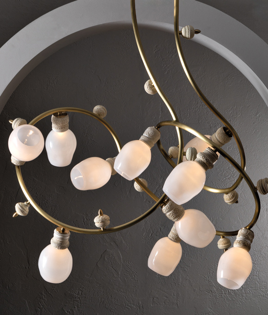 brass chandelier with winding bulbs