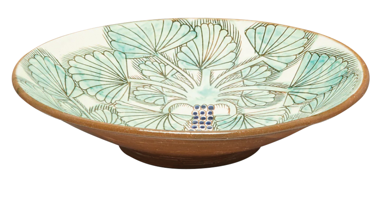 ceramic serving bowl with teal flower designs
