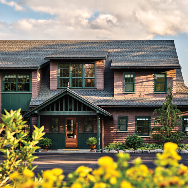 cedar shingles cover the exterior of this Catskills vacation home