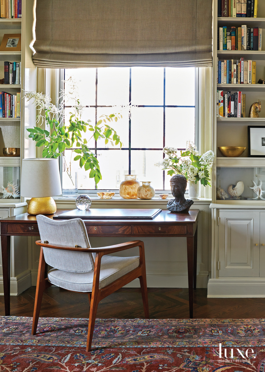 vintage mahogany writing table in study