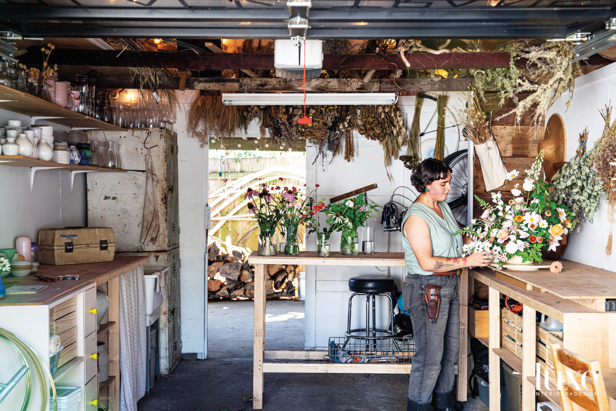 Arielle Zamora in her backyard floral studio