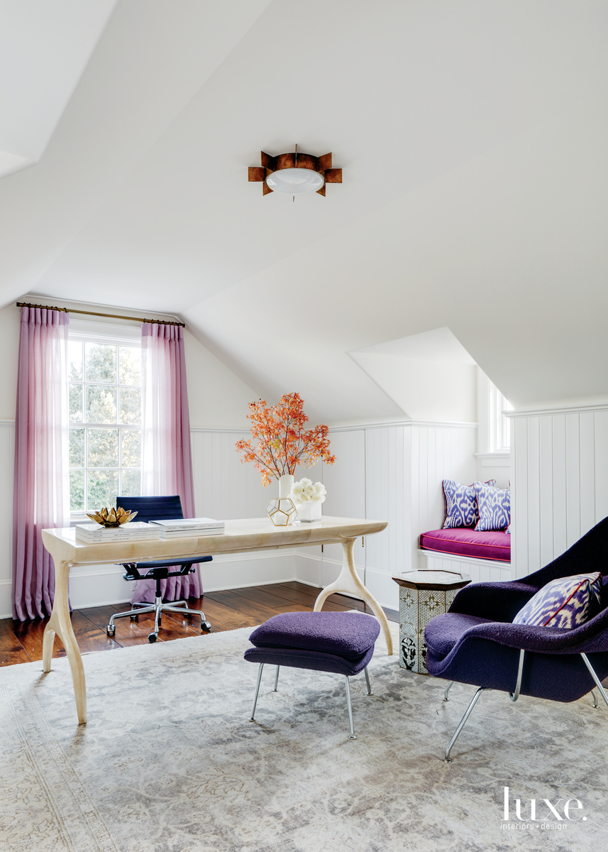 eclectic office pink and purple accents