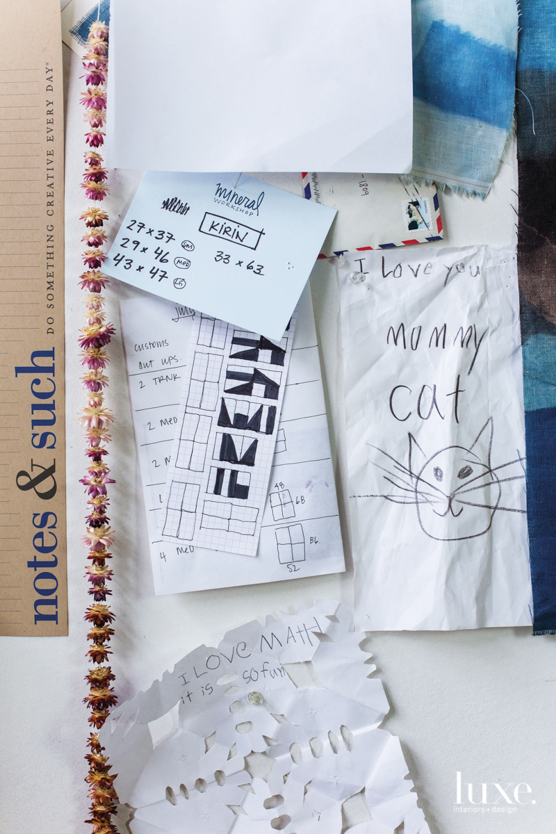 On the studio wall are notes and sketches providing inspiration and encouragement. On the studio wall are notes and sketches providing inspiration and encouragement.