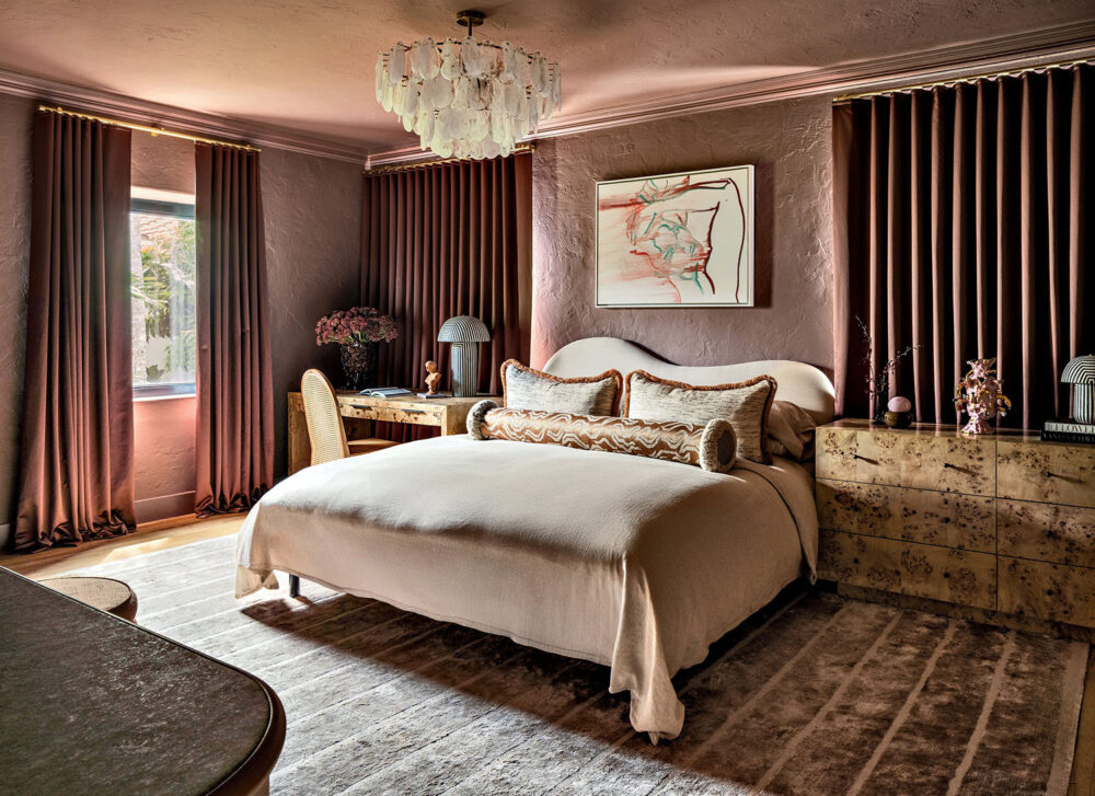 feminine, warm bedroom